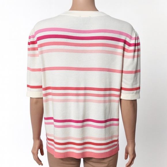 Talbots XL Womens Sweater Striped Knit Button Shoulder Cotton Rayon Top - Picture 11 of 11